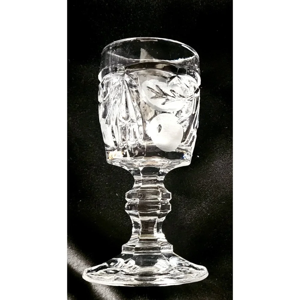 Cherry Strawberry Etched Clear Crystal Port Cordial Glasses Set Of 4